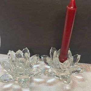 Pair of crystal lotus candle holders